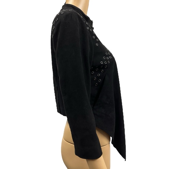BCBGMaxAzria Black Faux Suede Asymmetrical Cropped Eyelet Studded Zip Jacket S - Picture 3 of 12